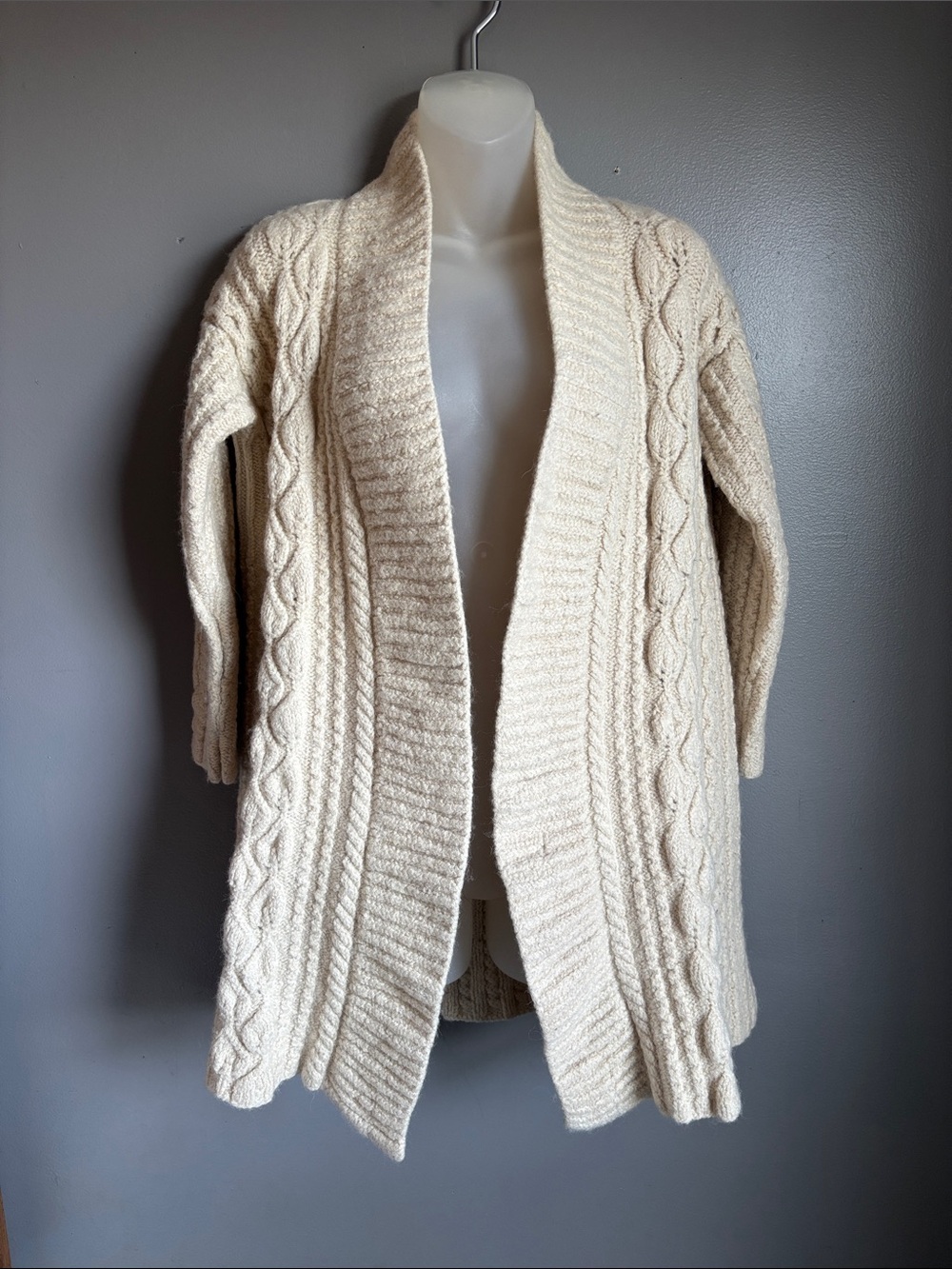 Cozy Open-Front Cable Knit Wool Sweater Cardigan - Cream sz * xs/sm ?